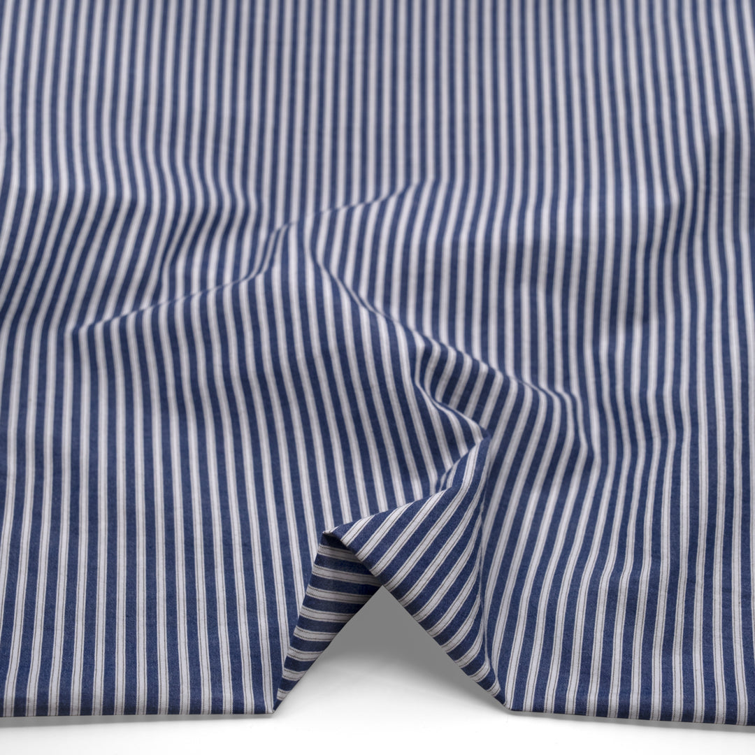 Study Stripe Washed Cotton Shirting - Navy/White | Blackbird Fabrics