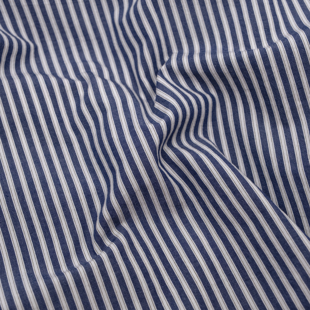 Study Stripe Washed Cotton Shirting - Navy/White | Blackbird Fabrics