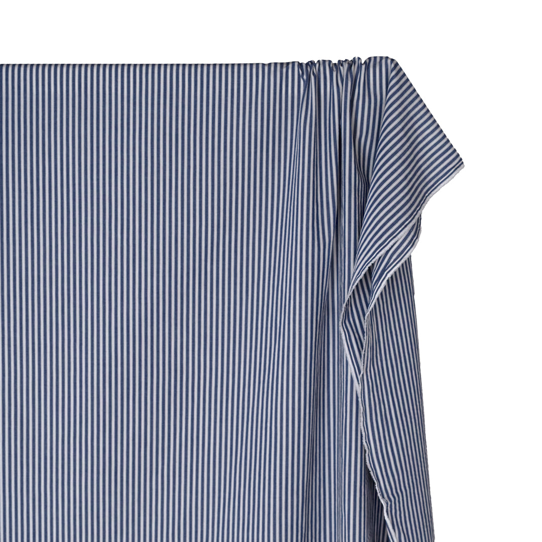 Study Stripe Washed Cotton Shirting - Navy/White | Blackbird Fabrics