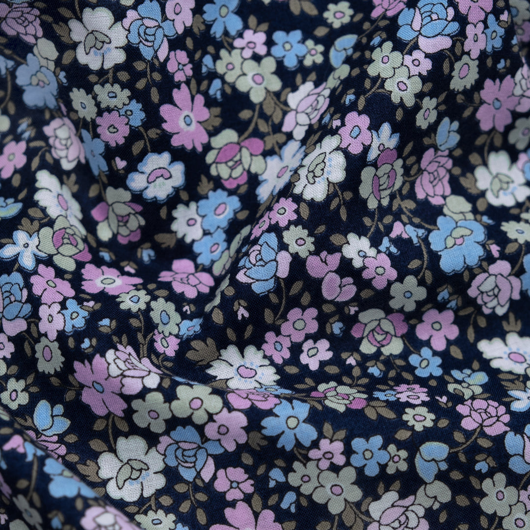 Deadstock Floral Flurry Cotton Lawn - Navy/Candy Floss/Sky | Blackbird Fabrics