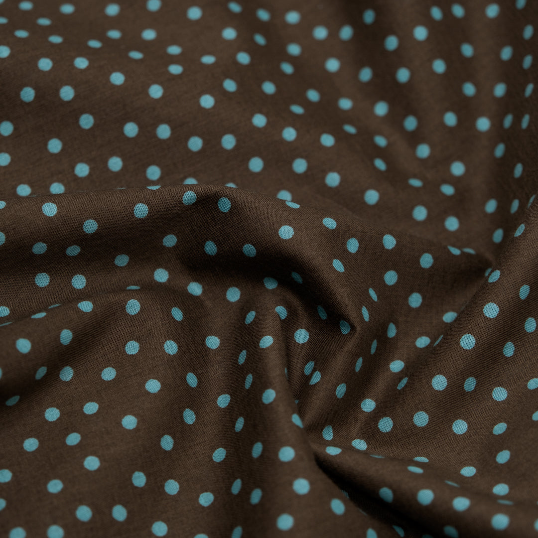 Deadstock Micro Dots Cotton Lawn - Umber/Aqua | Blackbird Fabrics