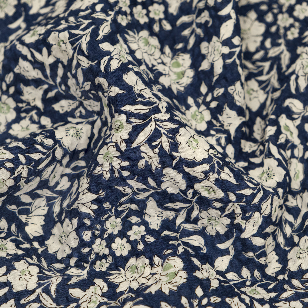 Windswept Whimsy Crinkle Cotton - Navy/Ivory | Blackbird Fabrics