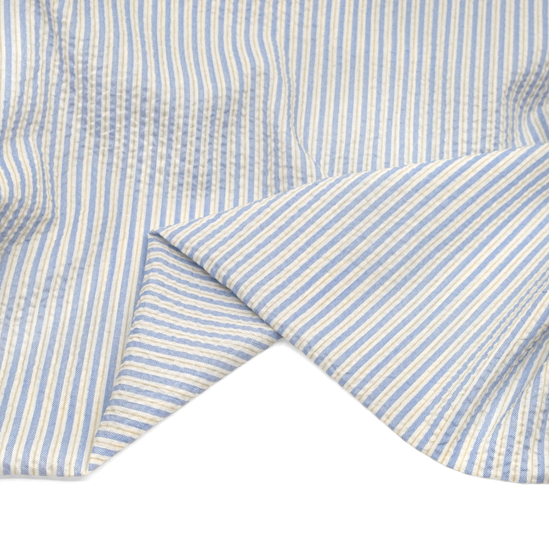 Parlour Stripes Crinkle Cotton - Sky Blue/White | Blackbird Fabrics