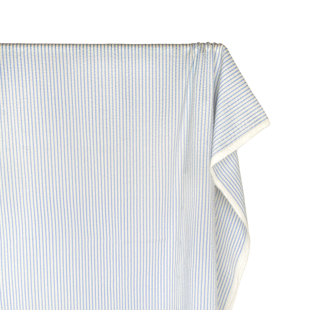 Parlour Stripes Crinkle Cotton - Sky Blue/White | Blackbird Fabrics