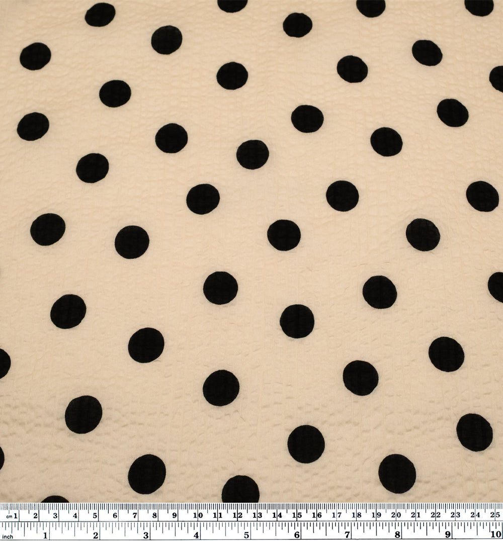 Deadstock Polka Dot Crinkle Cotton - Parchment/Black | Blackbird Fabrics