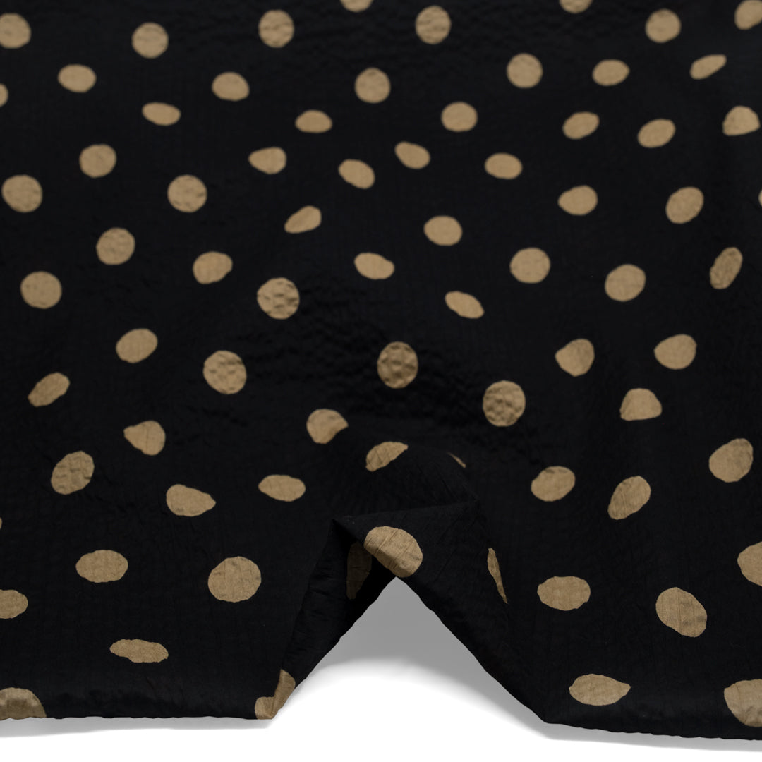 Deadstock Polka Dot Crinkle Cotton - Black/Cumin | Blackbird Fabrics