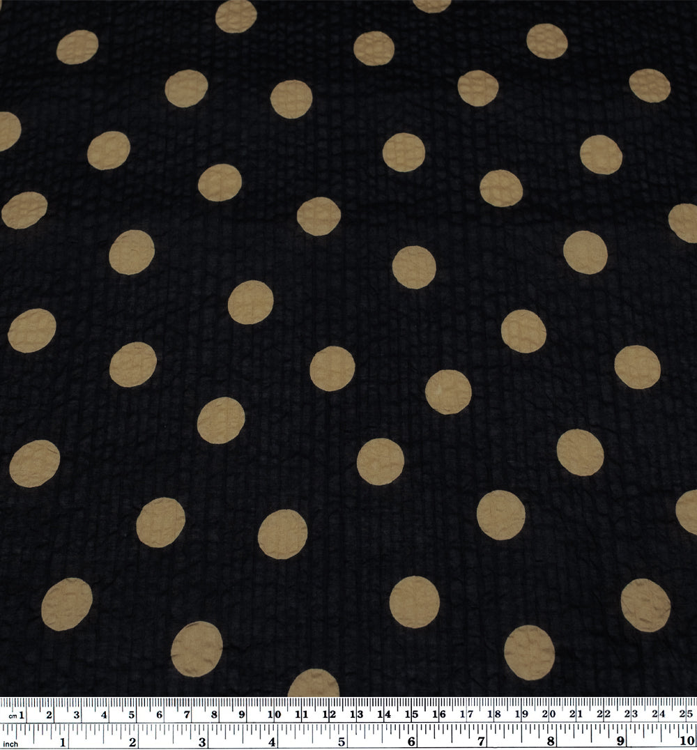 Deadstock Polka Dot Crinkle Cotton - Black/Cumin | Blackbird Fabrics