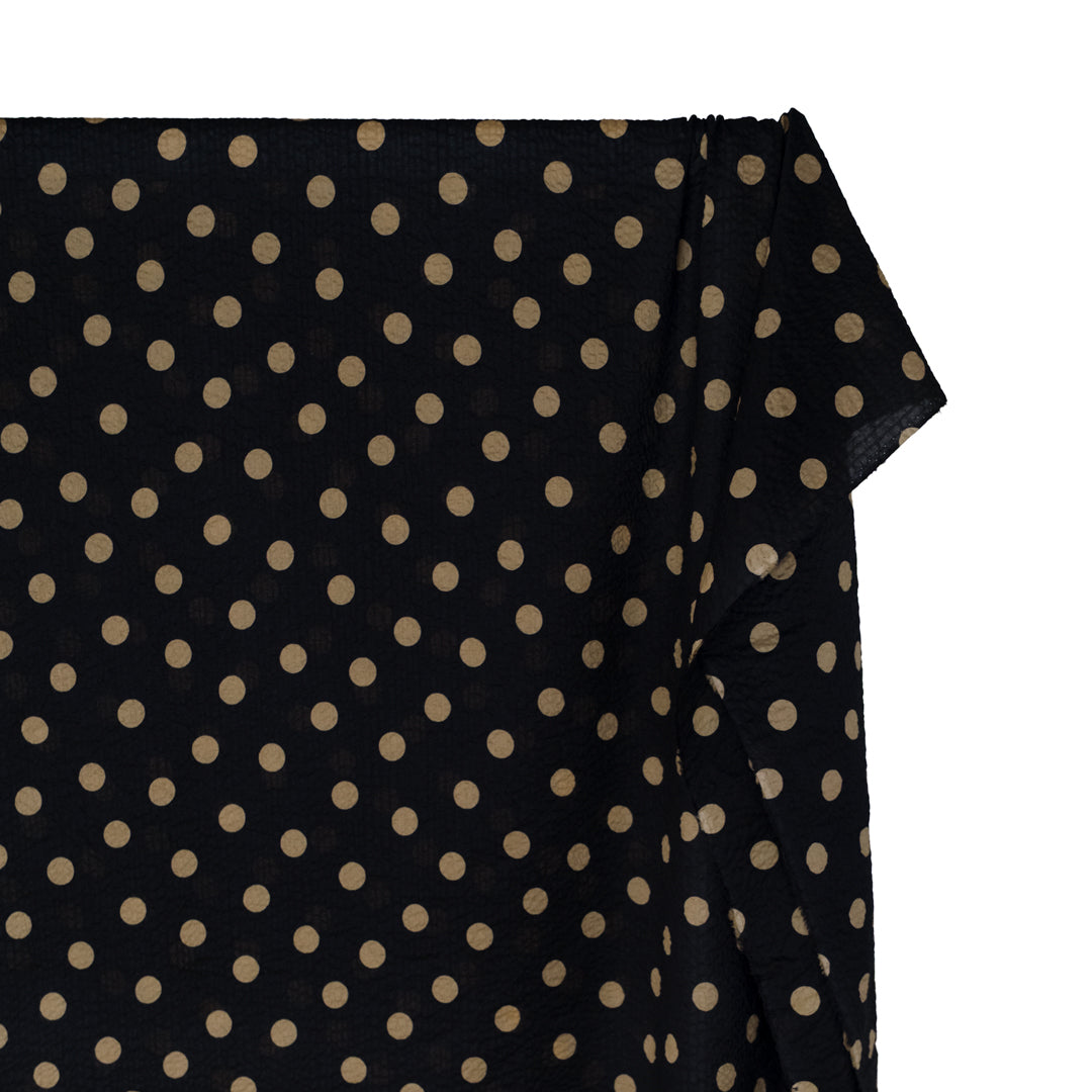 Deadstock Polka Dot Crinkle Cotton - Black/Cumin | Blackbird Fabrics