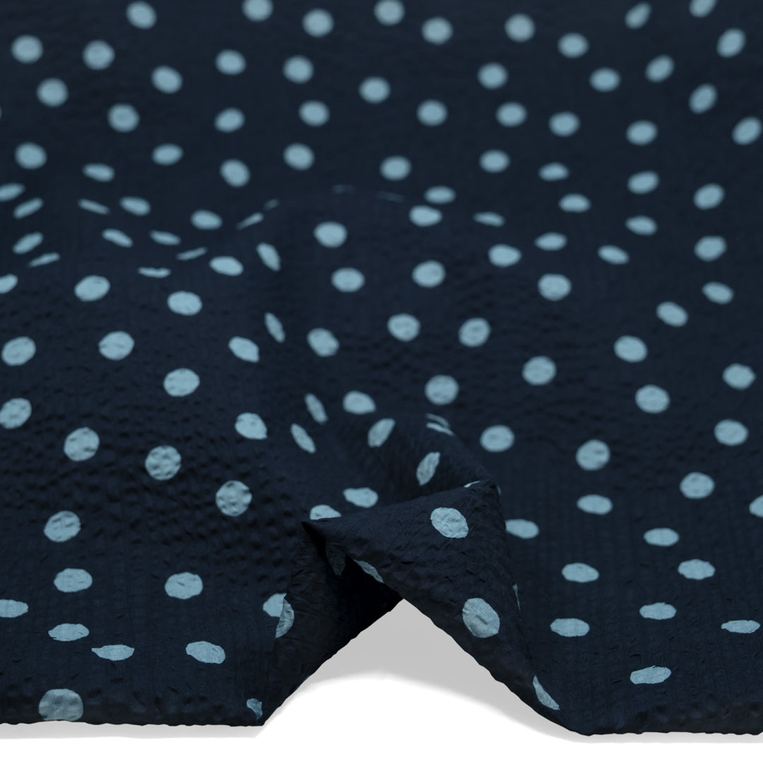 Polka Dot Crinkle Cotton - Navy/Baby Blue | Blackbird Fabrics