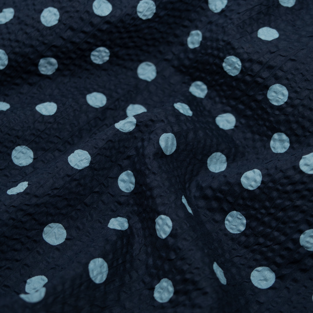 Polka Dot Crinkle Cotton - Navy/Baby Blue | Blackbird Fabrics