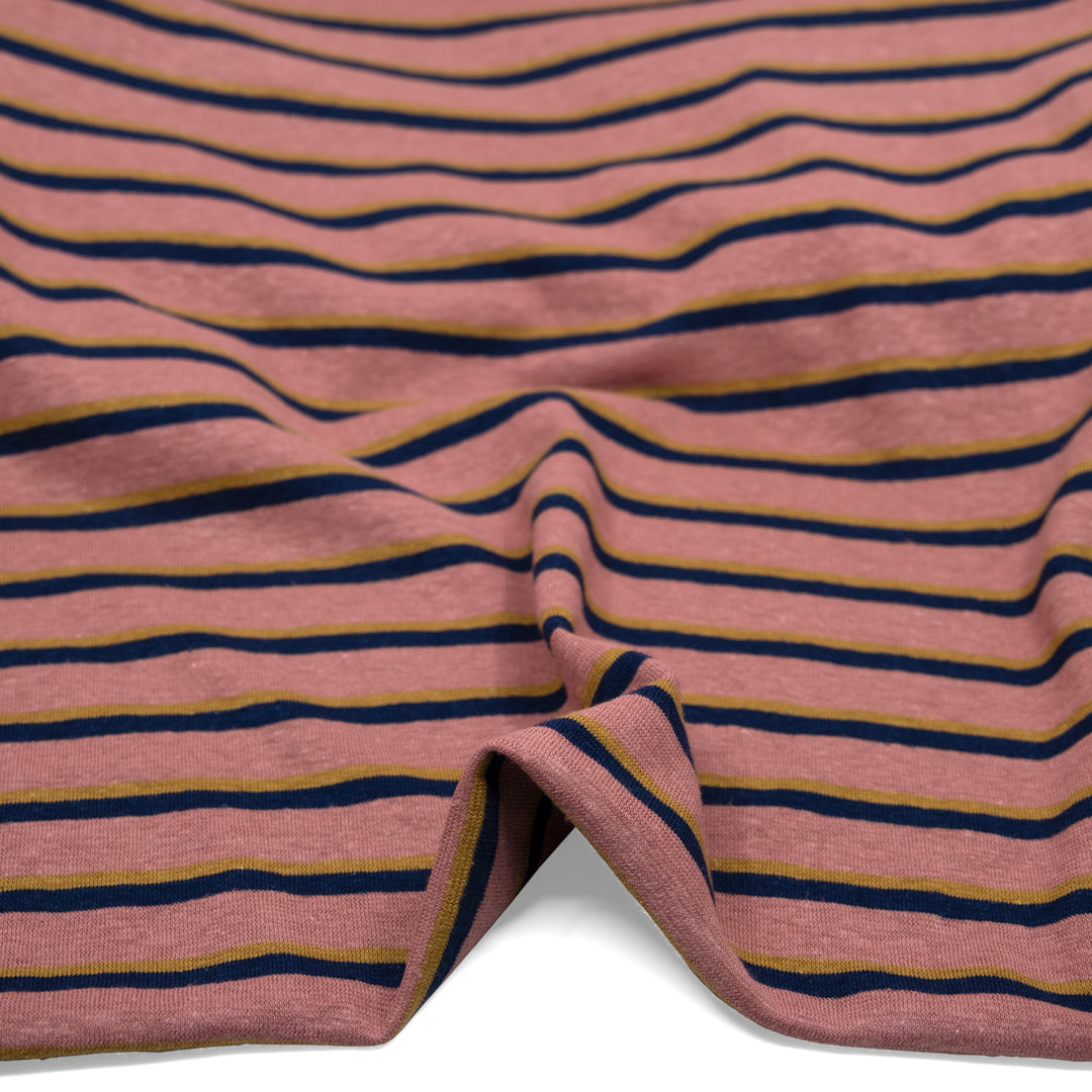 Retro Stripe Hemp Organic Cotton Jersey - Dusty Pink/Navy/Hay | Blackbird Fabrics
