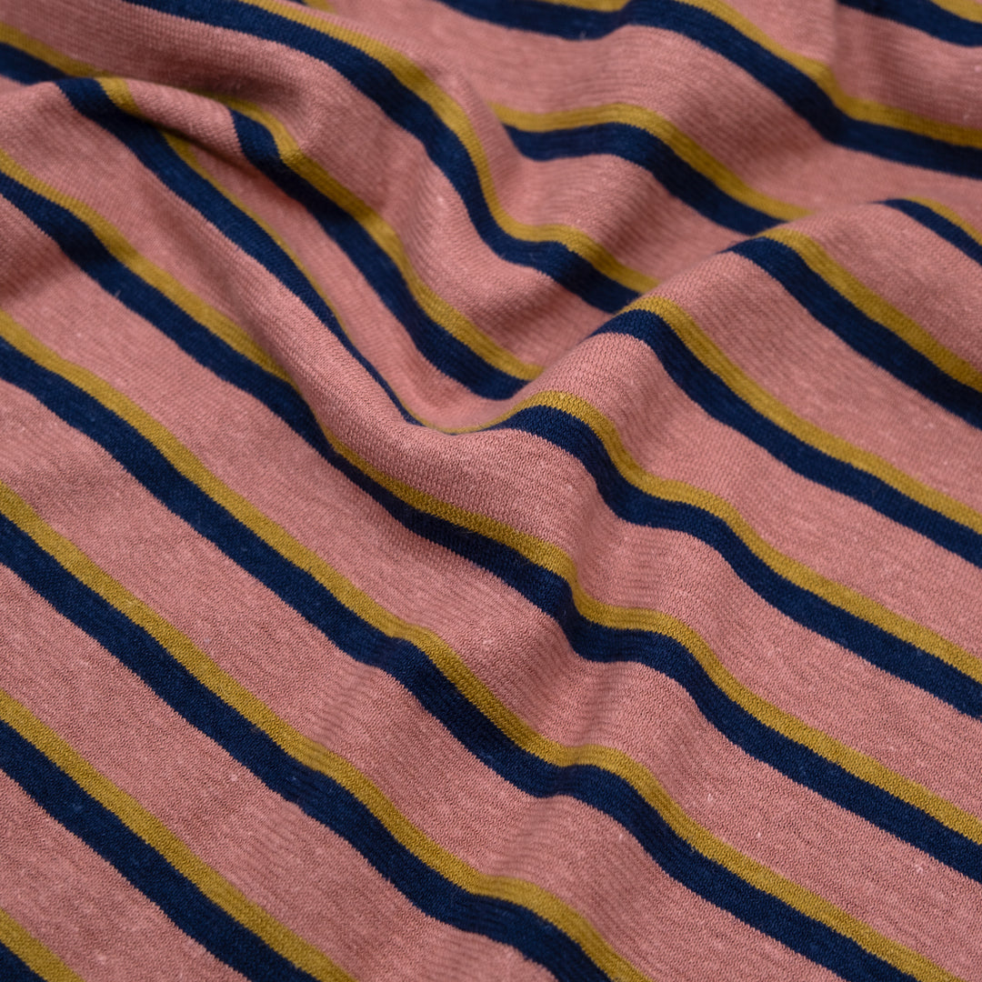 Retro Stripe Hemp Organic Cotton Jersey - Dusty Pink/Navy/Hay | Blackbird Fabrics