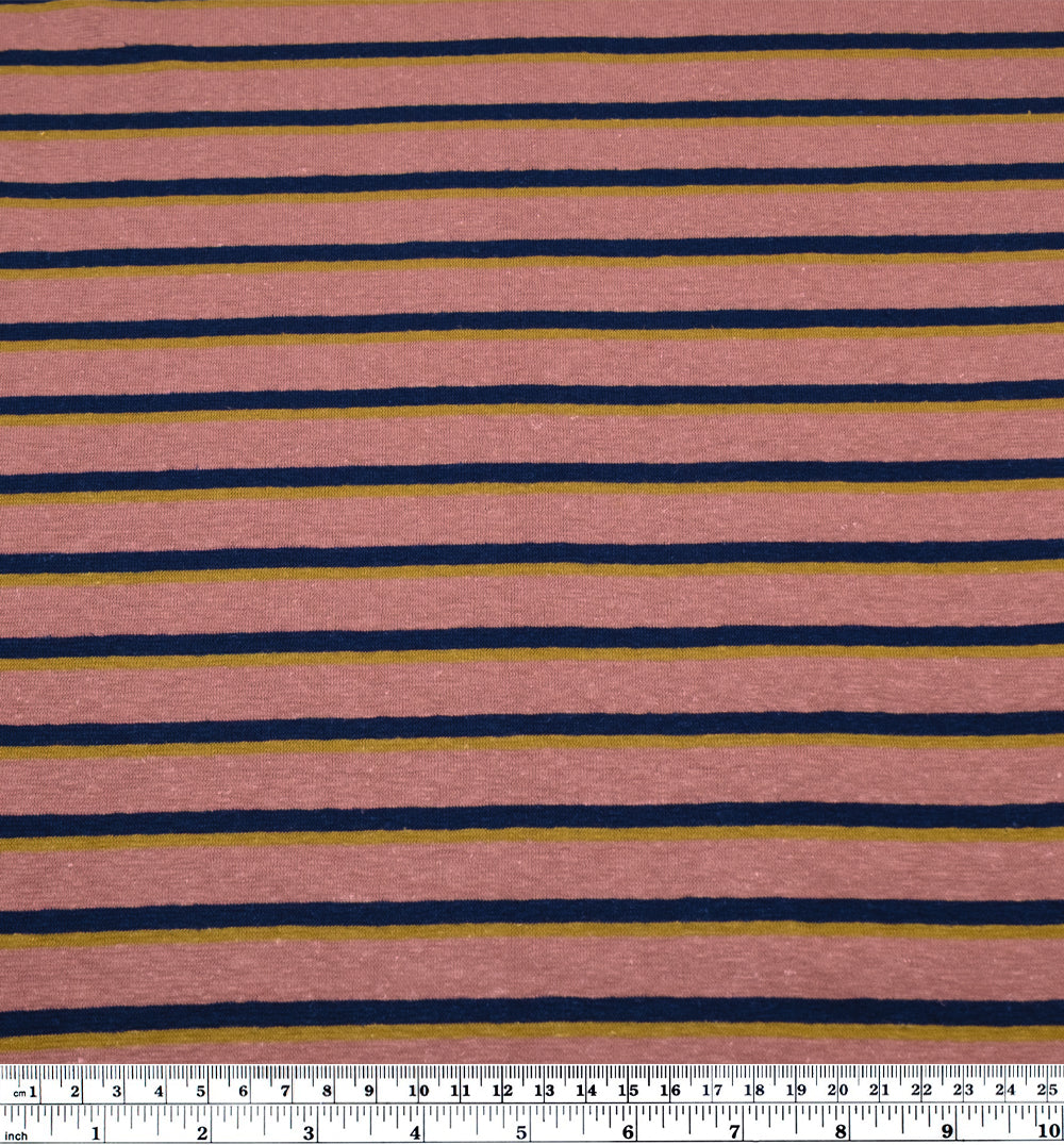 Retro Stripe Hemp Organic Cotton Jersey - Dusty Pink/Navy/Hay | Blackbird Fabrics