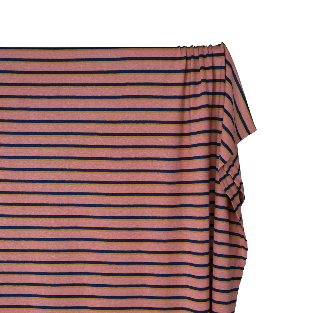 Retro Stripe Hemp Organic Cotton Jersey - Dusty Pink/Navy/Hay | Blackbird Fabrics