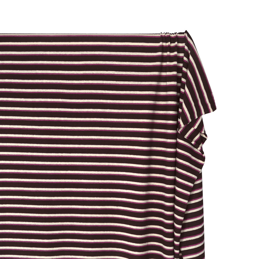 Retro Stripe Hemp Organic Cotton Jersey - Fudge/Amaranth/Ivory | Blackbird Fabrics