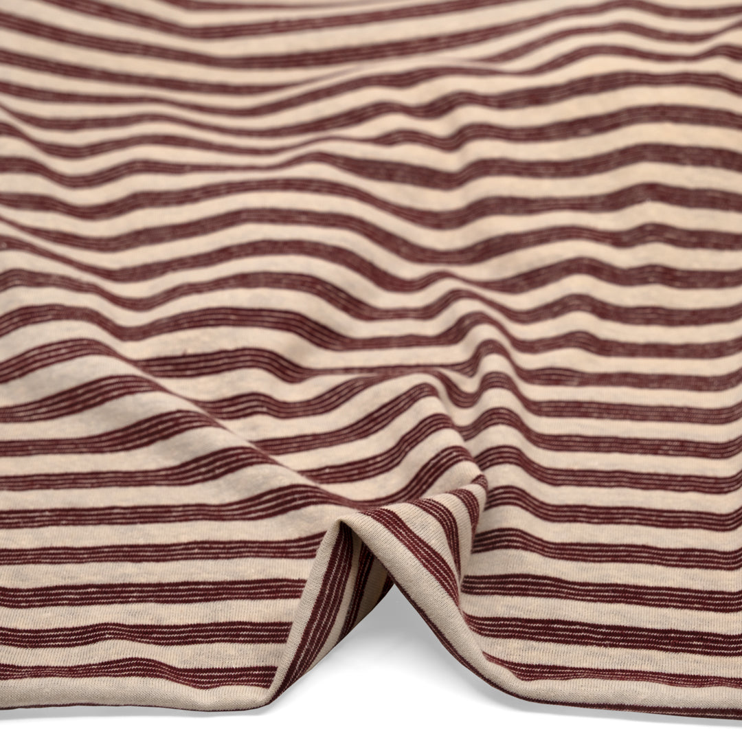 Peppermint Stripe Hemp Blend Jersey - Shell/Cranberry | Blackbird Fabrics