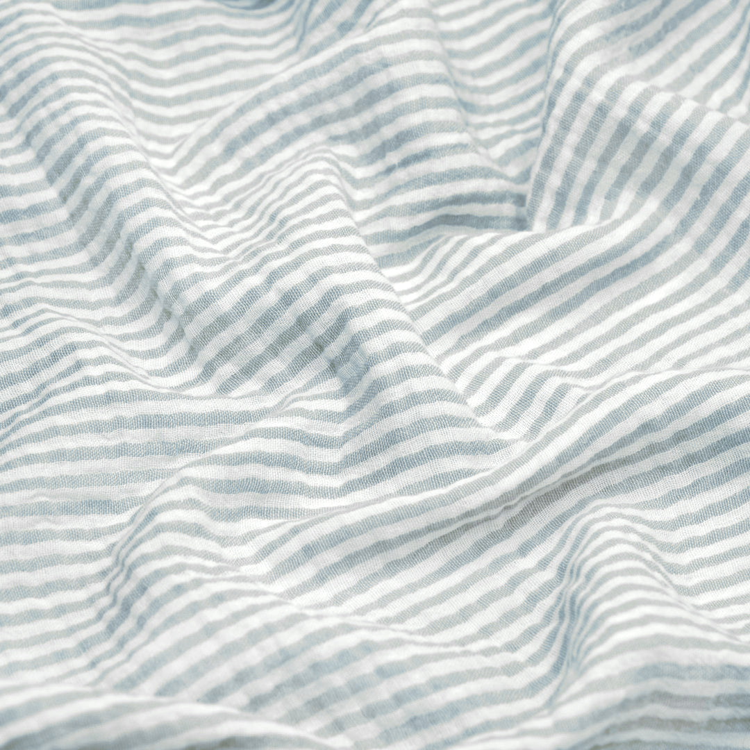 Striped Organic Cotton Double Gauze - Ice Blue