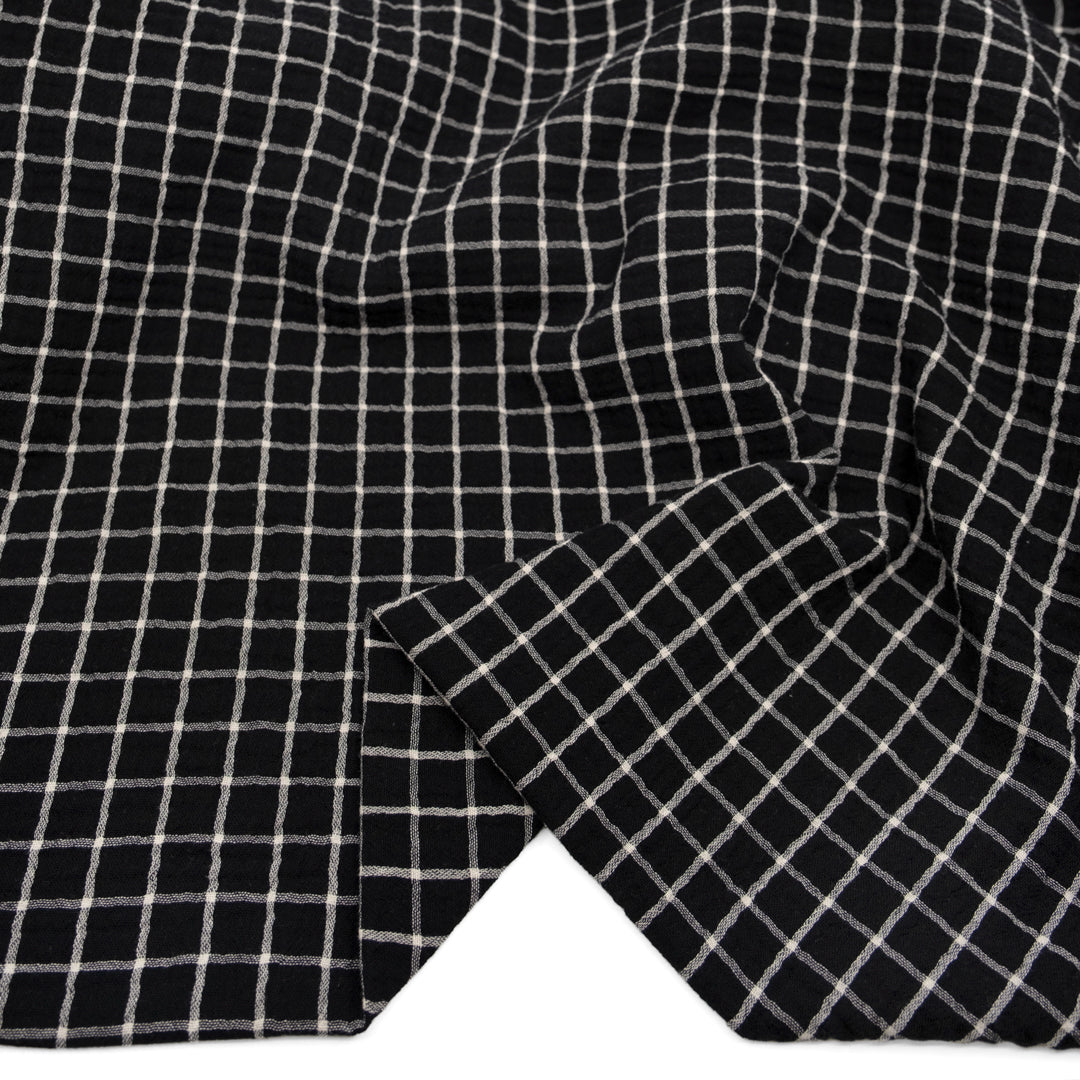 Windowpane Organic Cotton Double Gauze - Black/Ivory | Blackbird Fabrics