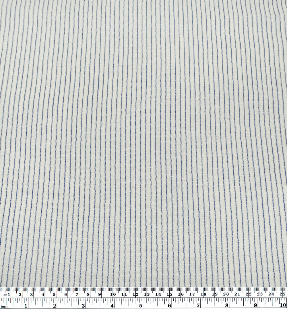 Pinstripe Organic Cotton Double Gauze - Limestone/Sapphire | Blackbird Fabrics