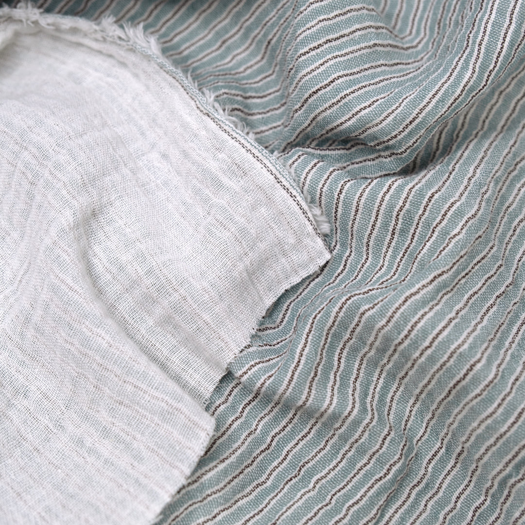 Office Stripe Organic Cotton Double Gauze - Dusty Teal | Blackbird Fabrics