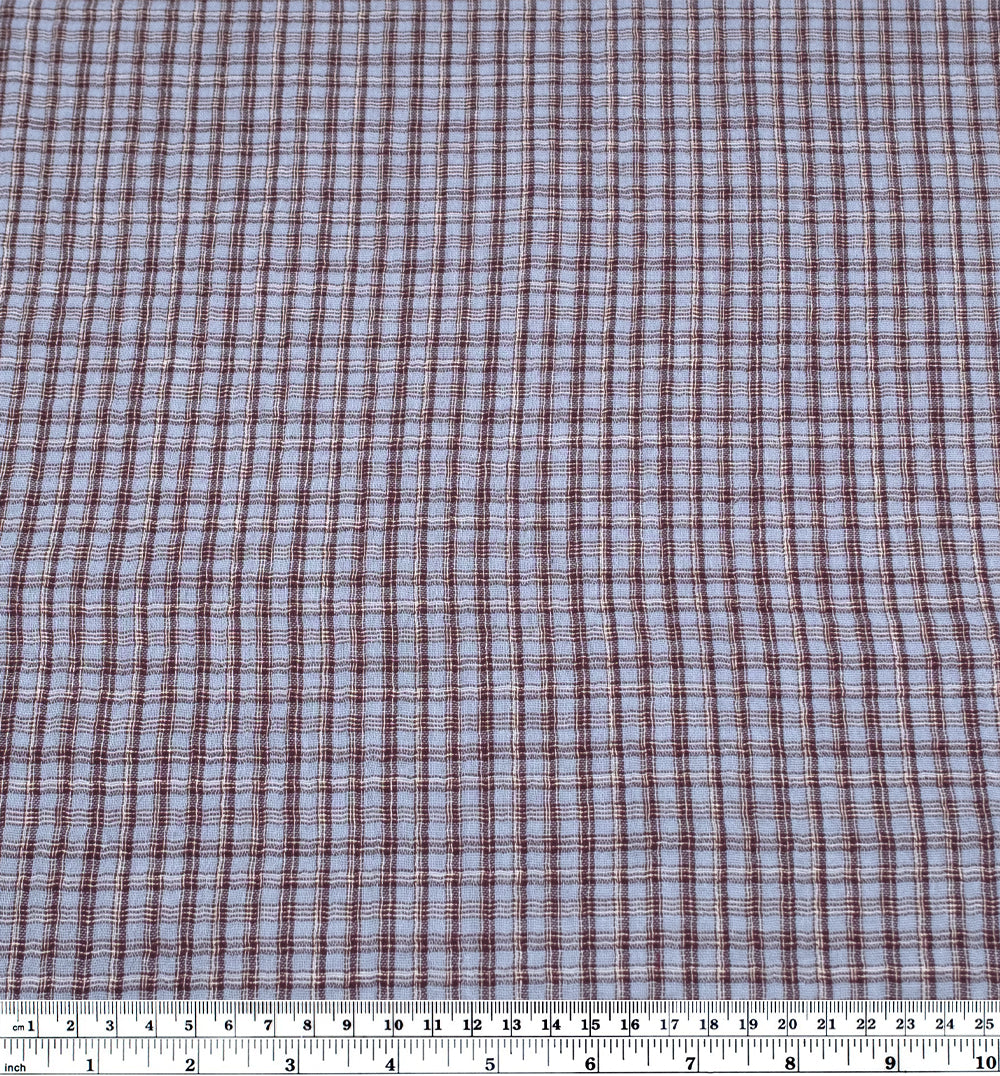 Grunge Check Organic Cotton Double Gauze - Ice Blue/Boysenberry | Blackbird Fabrics