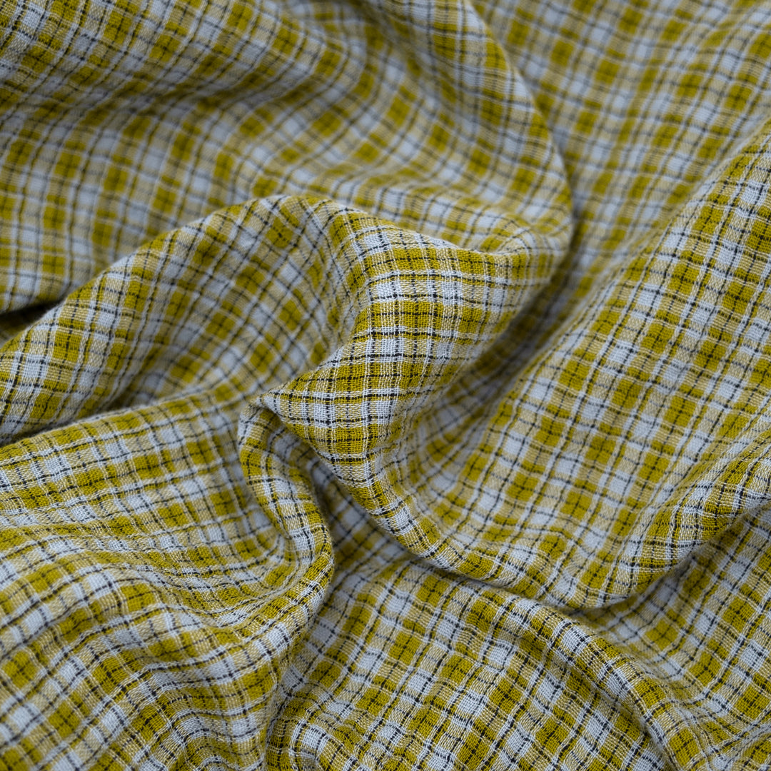 Punk Plaid Organic Cotton Double Gauze - Avocado/Baby Blue | Blackbird Fabrics