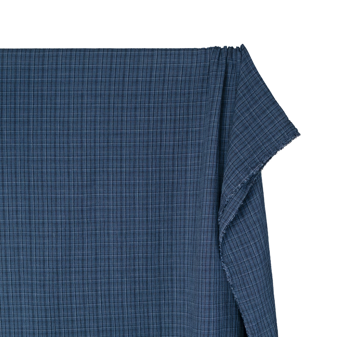 Grunge Check Organic Cotton Double Gauze - Ocean | Blackbird Fabrics