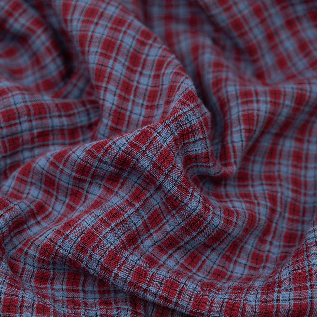 Punk Plaid Organic Cotton Double Gauze - Cranberry/Marlin | Blackbird ...