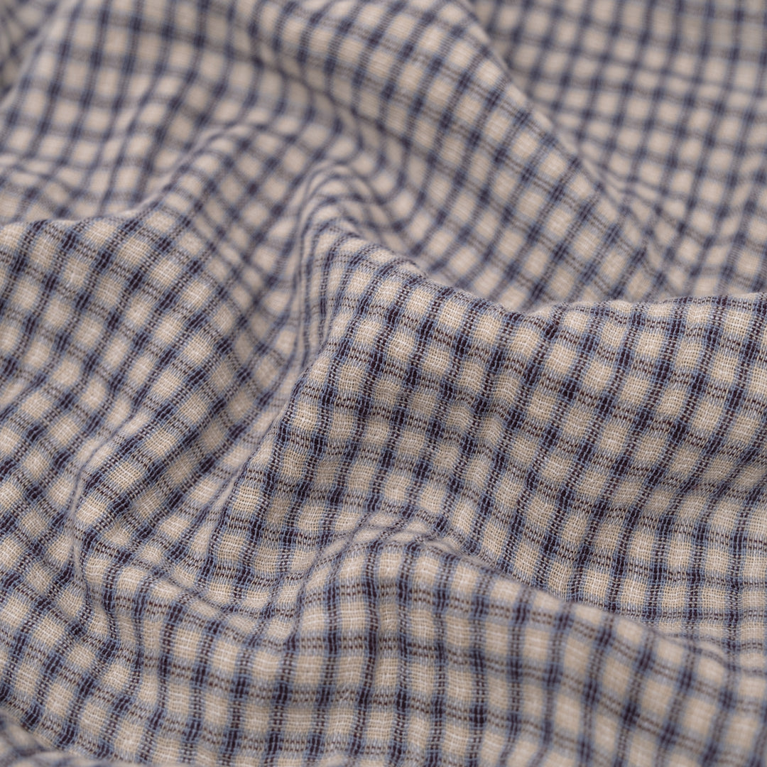 Vintage Check Organic Cotton Double Gauze - Cashew/Bluestone | Blackbird Fabrics