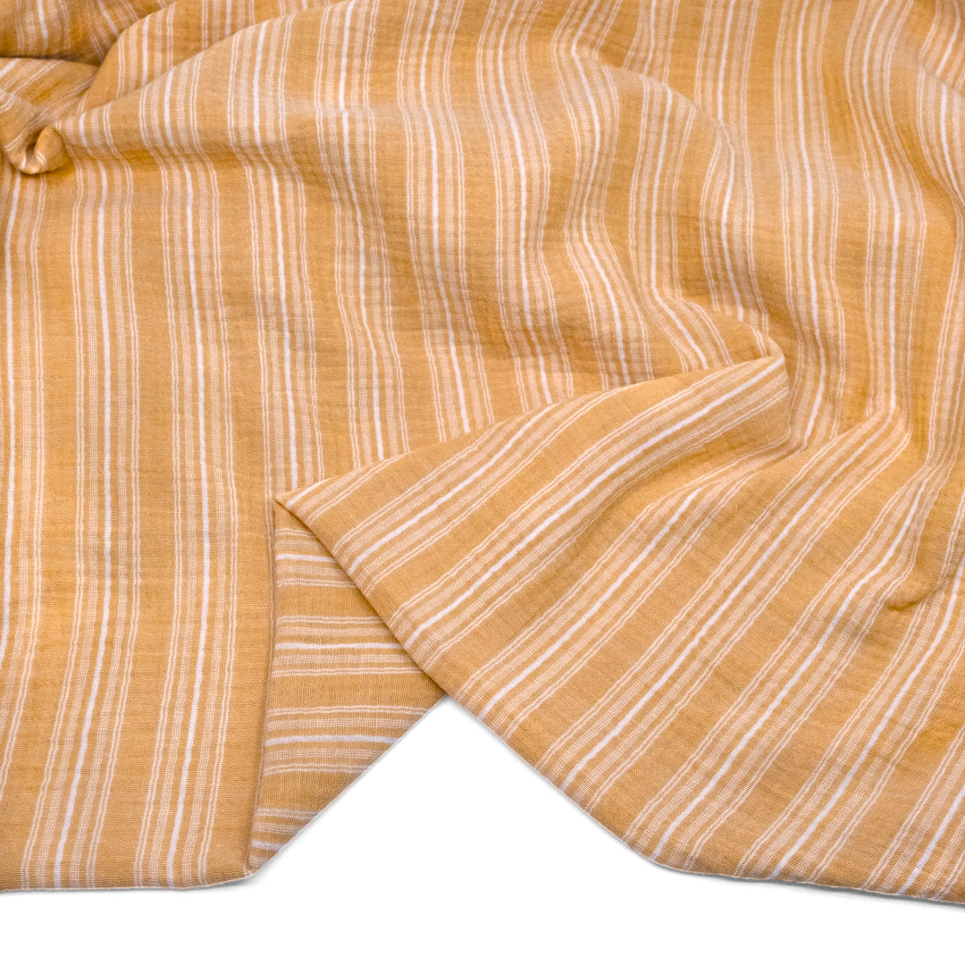 Vintage Stripe Organic Cotton Double Gauze - Buttercup/White | Blackbird Fabrics