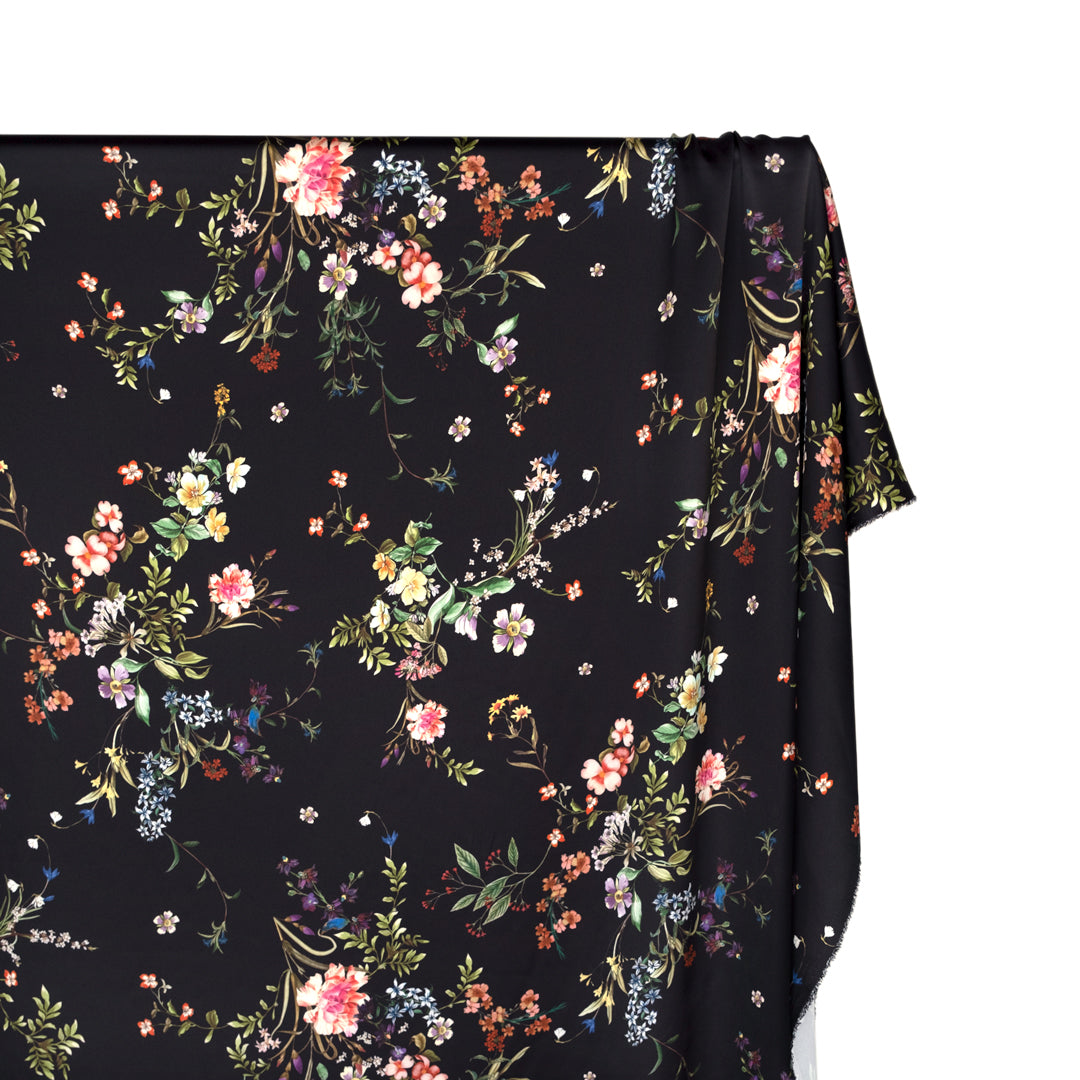 Nocturnal Blossom Poly Satin - Black/Multi | Blackbird Fabrics