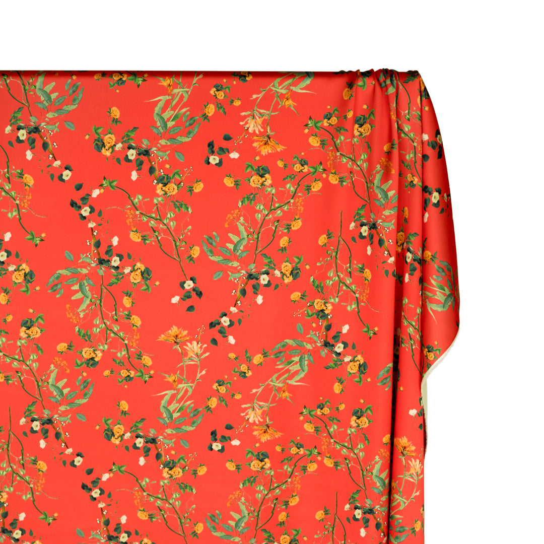 Floral Passion Poly Satin - Firecracker | Blackbird Fabrics
