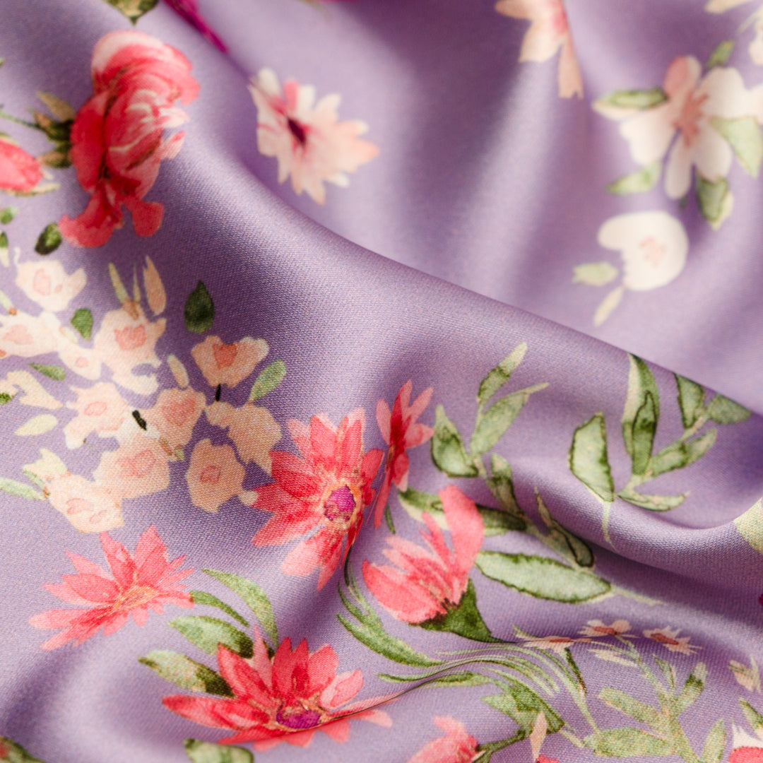 Love In Bloom Poly Satin - Lavender | Blackbird Fabrics