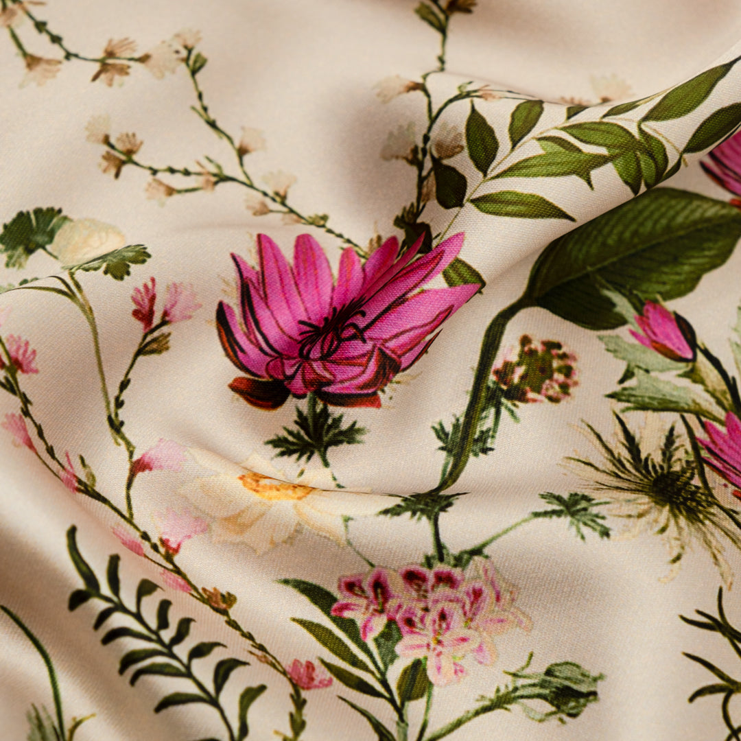 Forager's Bouquet Poly Satin - Parchment | Blackbird Fabrics