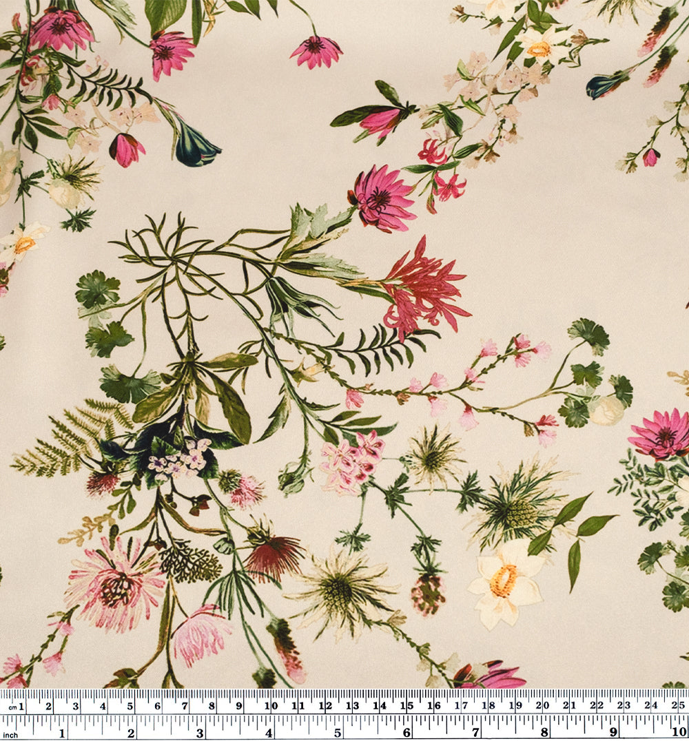 Forager's Bouquet Poly Satin - Parchment | Blackbird Fabrics