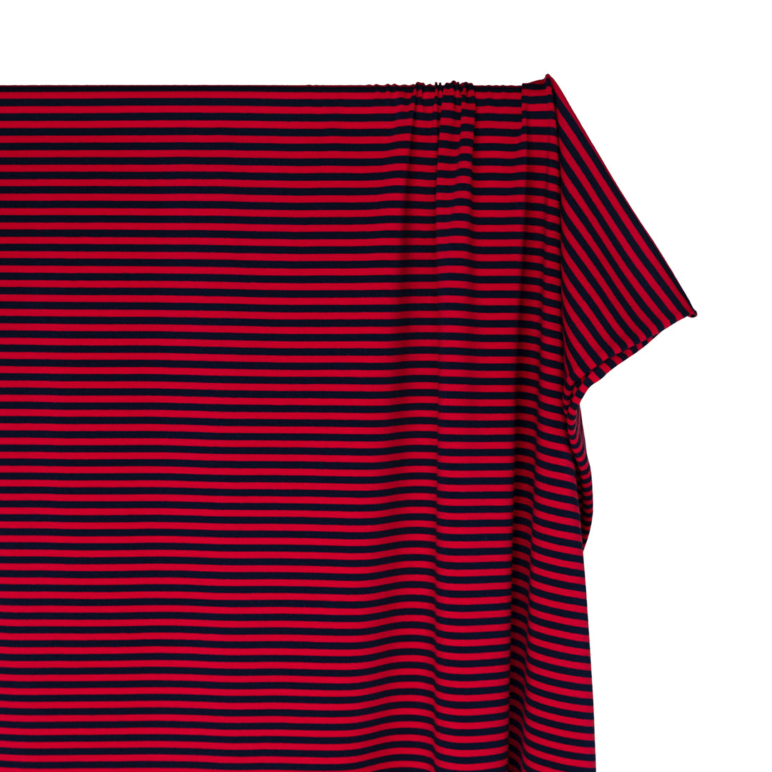 Skinny Sport Stripe Cotton Jersey - Cherry/Midnight Blue | Blackbird Fabrics