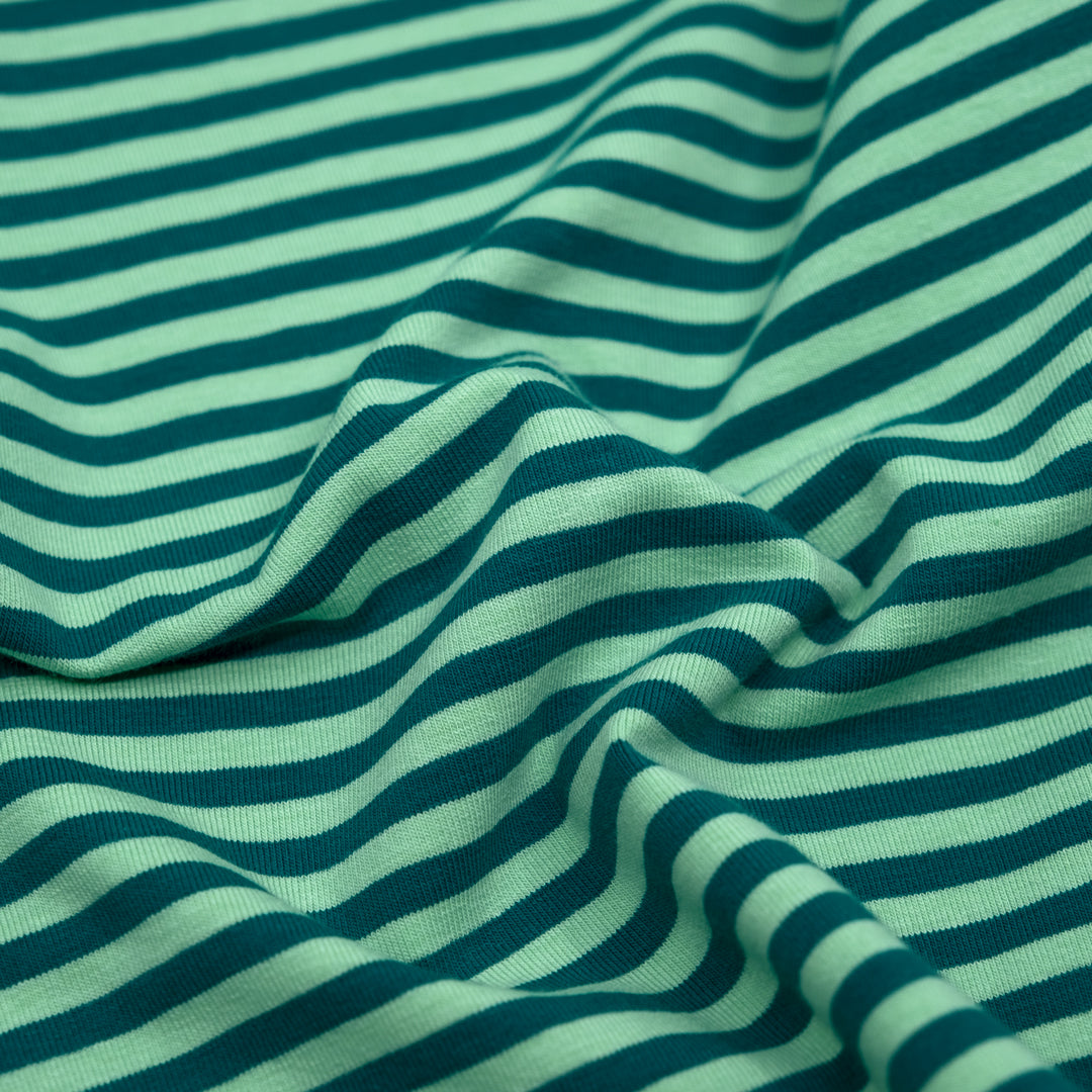 Skinny Sport Stripe Cotton Jersey - Lagoon/Spring Green | Blackbird Fabrics