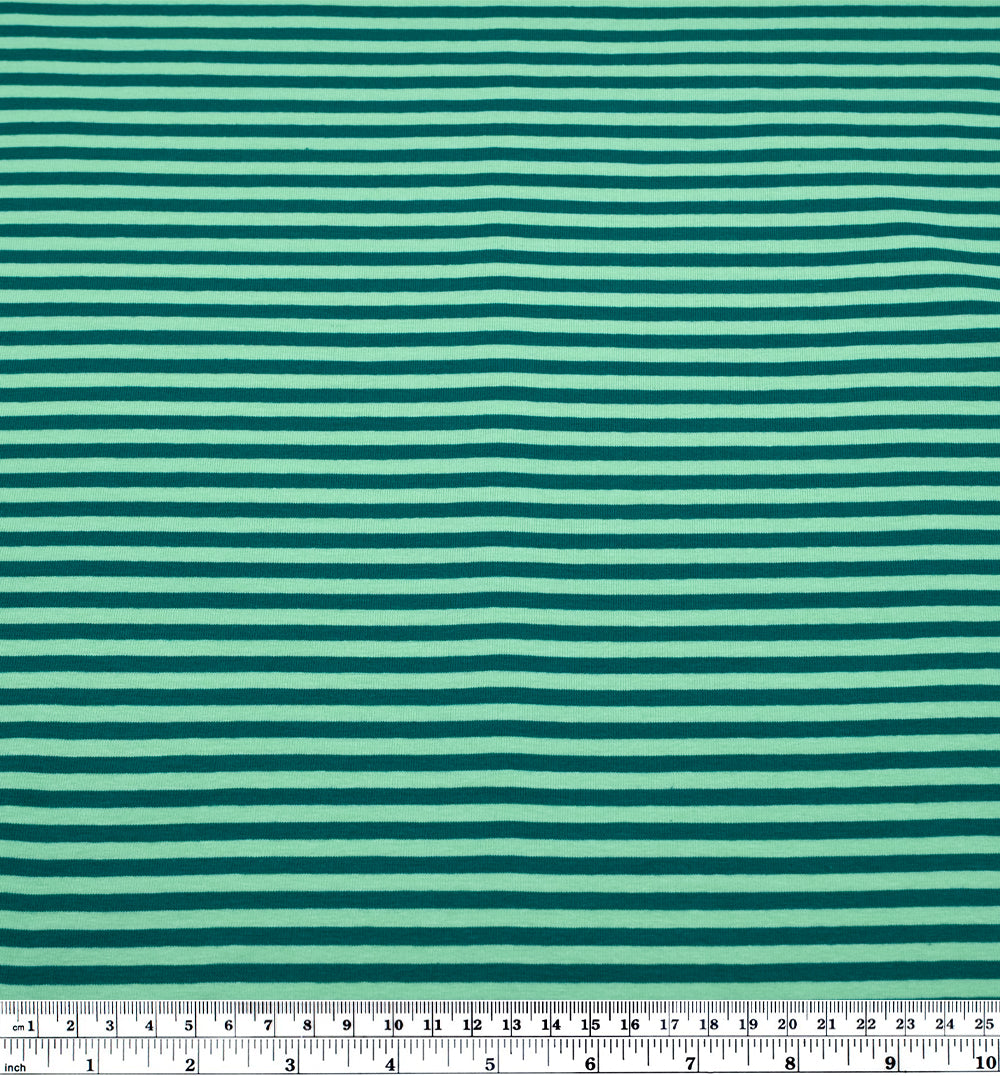 Skinny Sport Stripe Cotton Jersey - Lagoon/Spring Green | Blackbird Fabrics