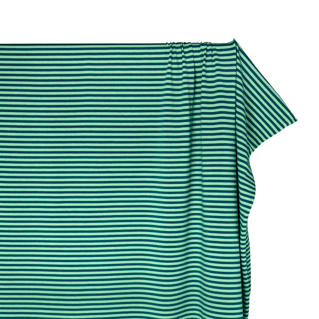 Skinny Sport Stripe Cotton Jersey - Lagoon/Spring Green | Blackbird Fabrics