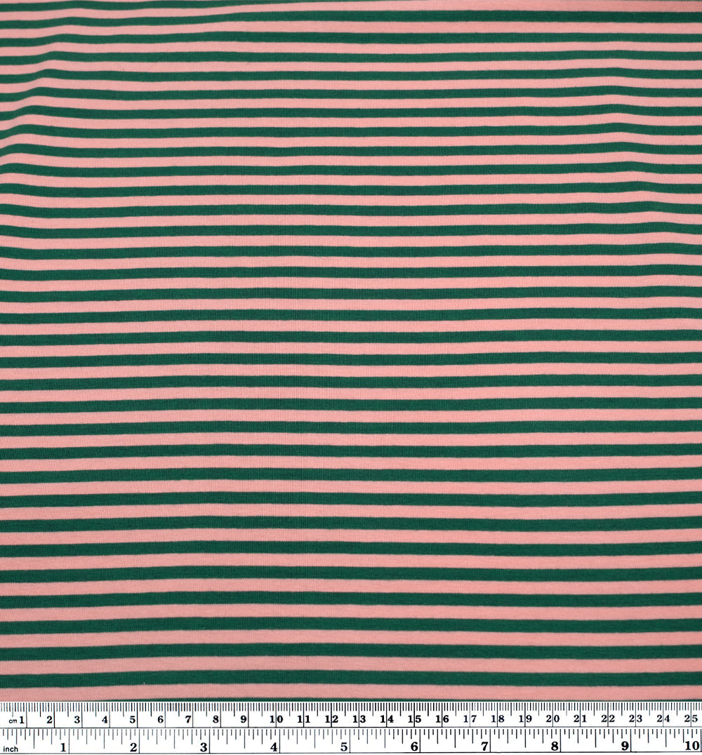 Skinny Sport Stripe Cotton Jersey - Peach/Pine | Blackbird Fabrics