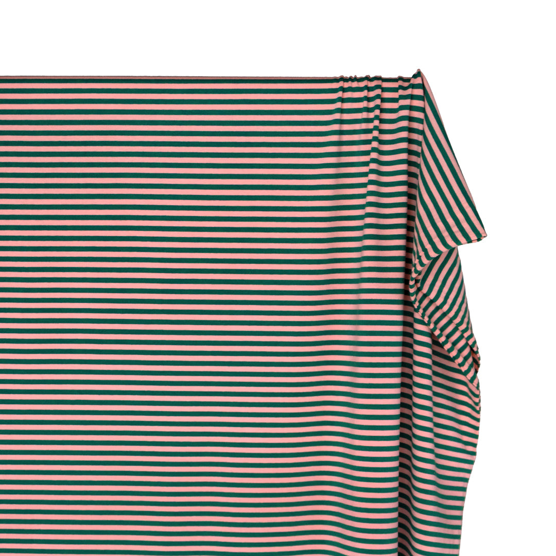 Skinny Sport Stripe Cotton Jersey - Peach/Pine | Blackbird Fabrics
