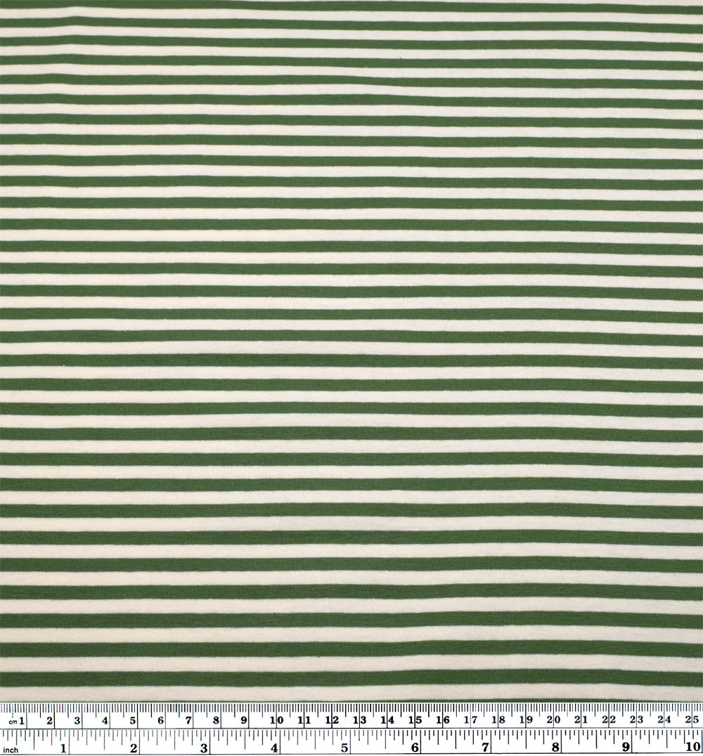 Skinny Sport Stripe Cotton Jersey - Dill/Cream | Blackbird Fabrics