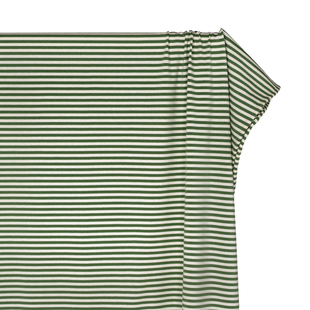 Skinny Sport Stripe Cotton Jersey - Dill/Cream | Blackbird Fabrics