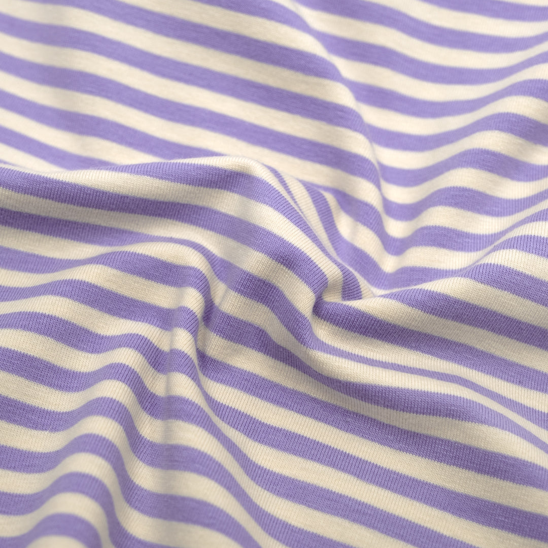 Skinny Sport Stripe Cotton Jersey - Lavender/Cream | Blackbird Fabrics
