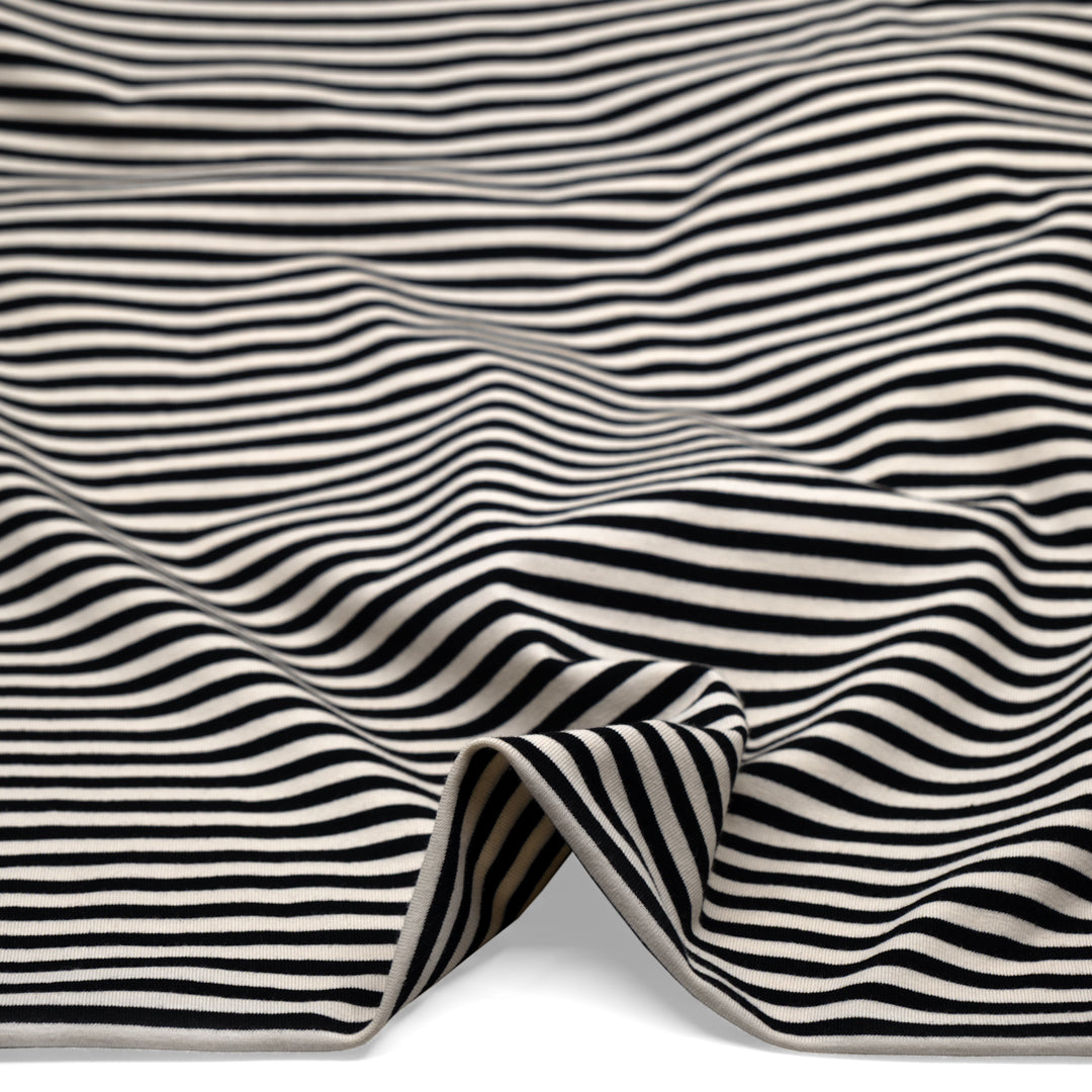 Skinny Sport Stripe Cotton Jersey - Black/Cream | Blackbird Fabrics