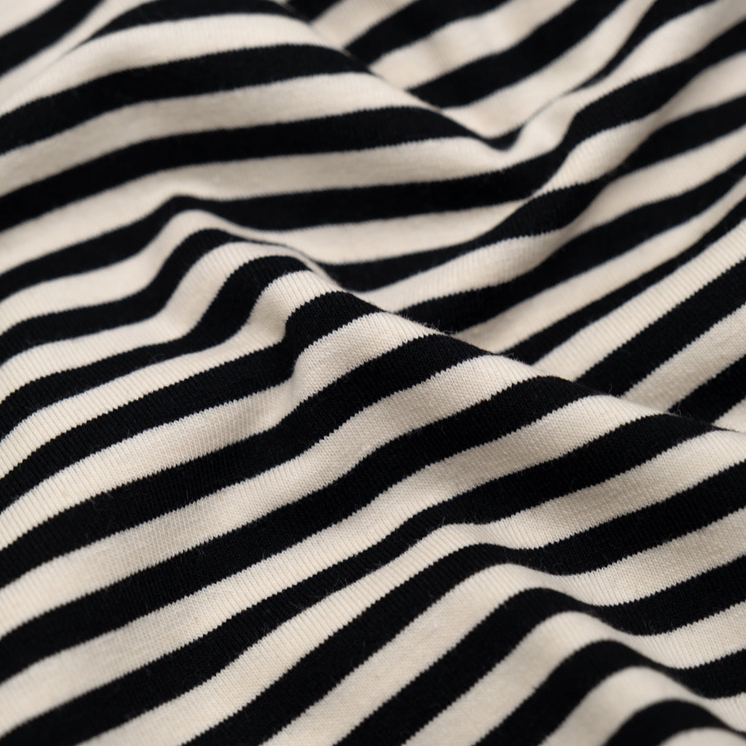 Skinny Sport Stripe Cotton Jersey - Black/Cream | Blackbird Fabrics