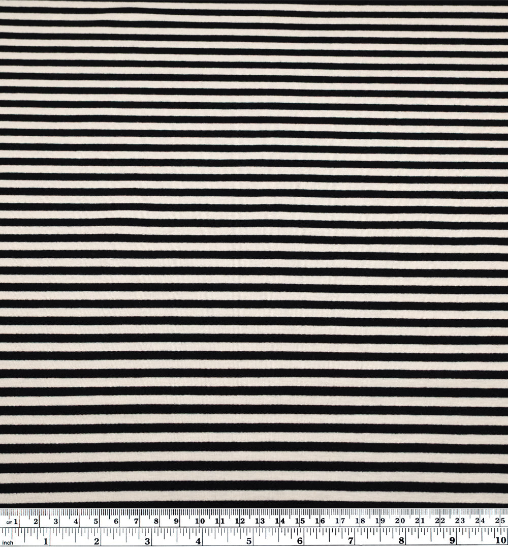 Skinny Sport Stripe Cotton Jersey - Black/Cream | Blackbird Fabrics