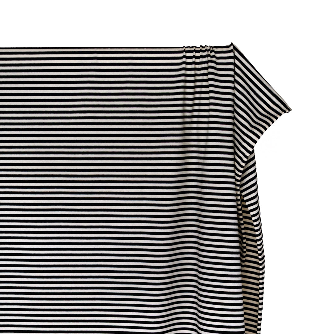 Skinny Sport Stripe Cotton Jersey - Black/Cream | Blackbird Fabrics