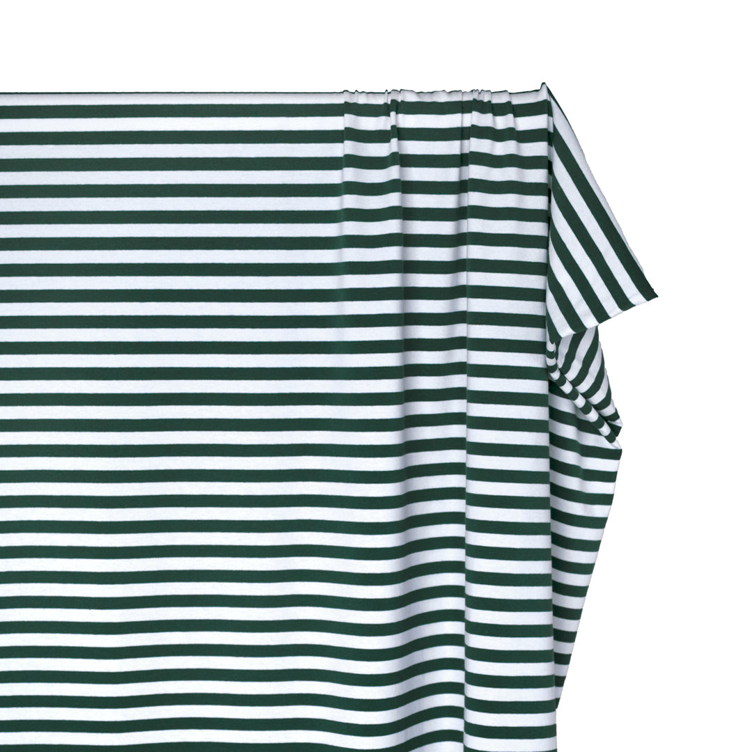 Sport Stripe Cotton Jersey - Midnight Spruce/White | Blackbird Fabrics