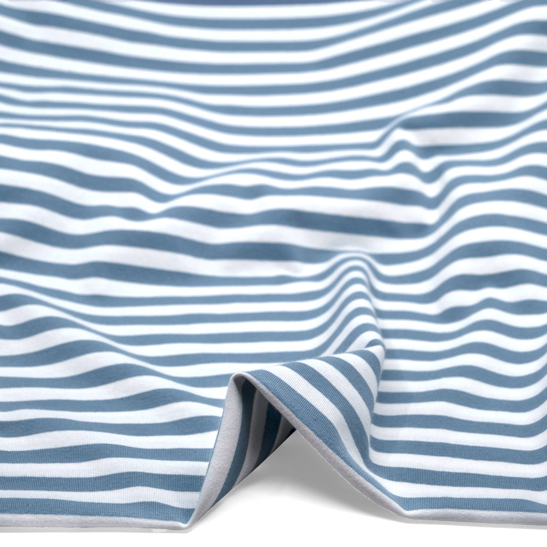Sport Stripe Cotton Jersey - Bluestone/White | Blackbird Fabrics